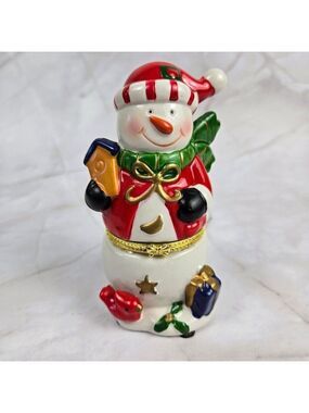 Snowman Porcelain Trinket Box Winter Christmas Holiday Festive Stocking Gifts